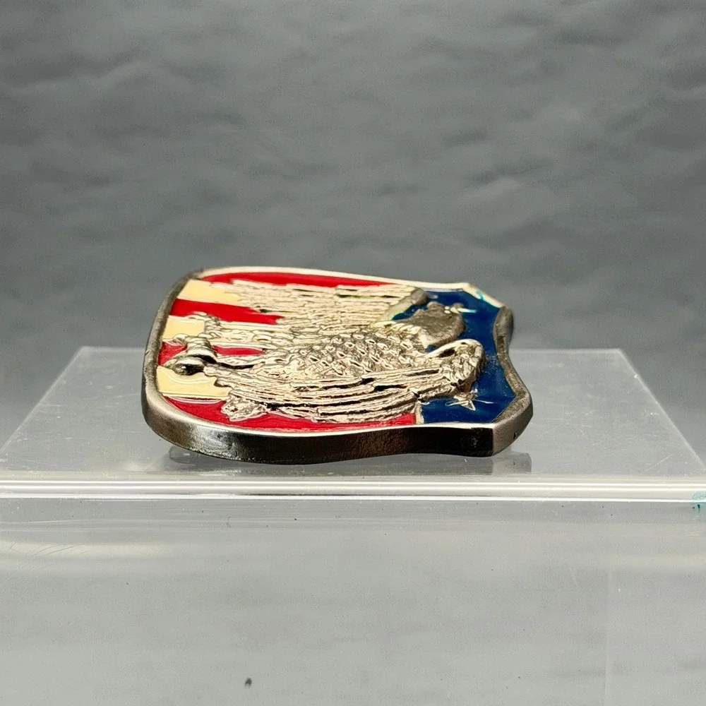 VTG Eagle USA Flag Banner Enamel Red White Blue Belt Buckle America Patriotic